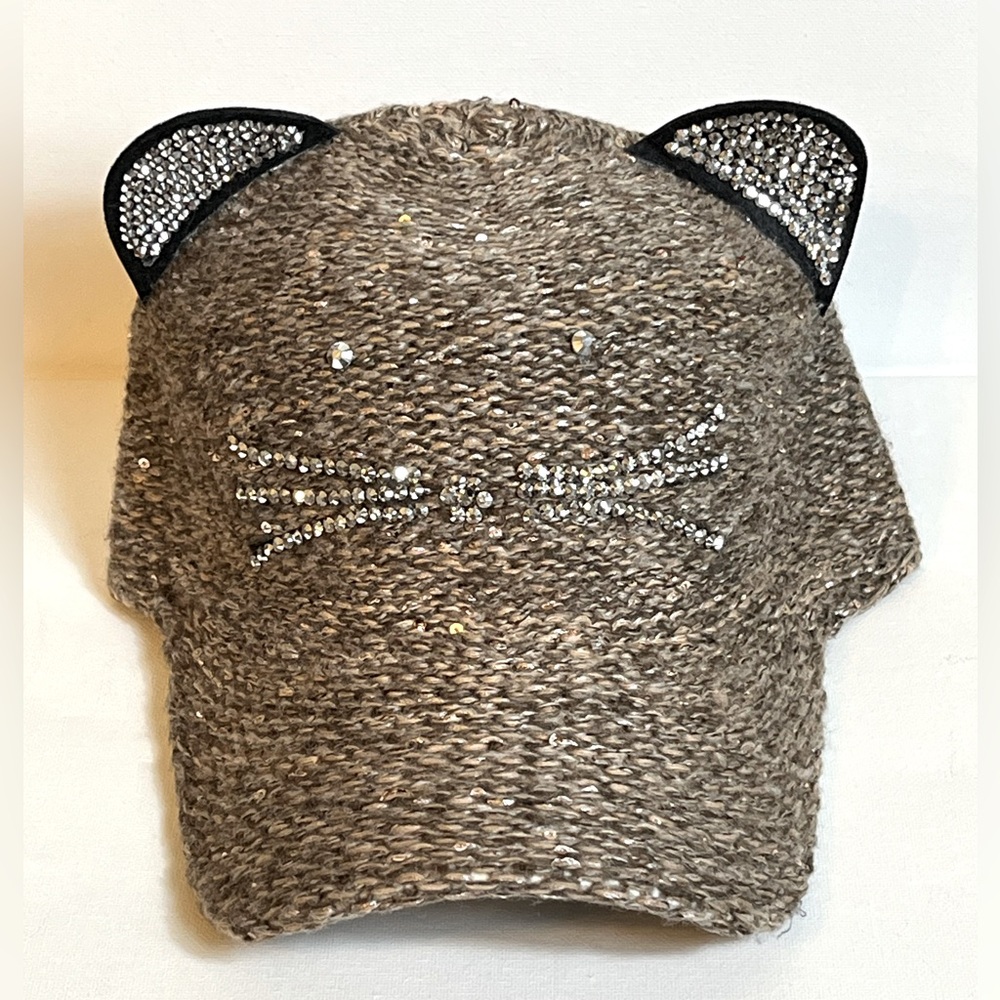 Sazy Bee Crochet Knit Kitty Cat Hat Baseball Cap Brown OS Cotton Snap Back NWT